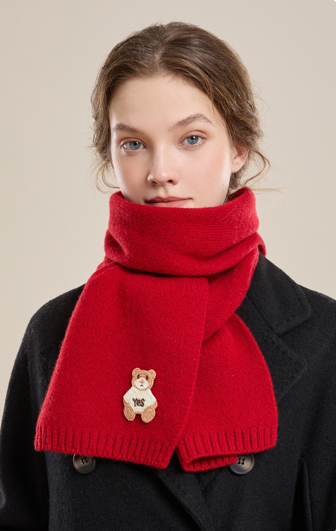 100% sheep wool Christmas red scarf - AOA Fashion Accessories