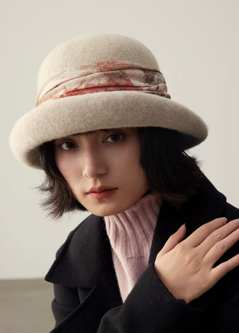 Wool Cloche Hat for Women - With Vintage Silk Band - OESLO