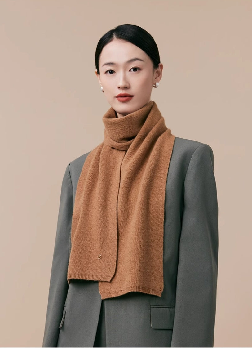Women's autumn and winter 100% pure wool warm scarf, knitted simple solid color scarf