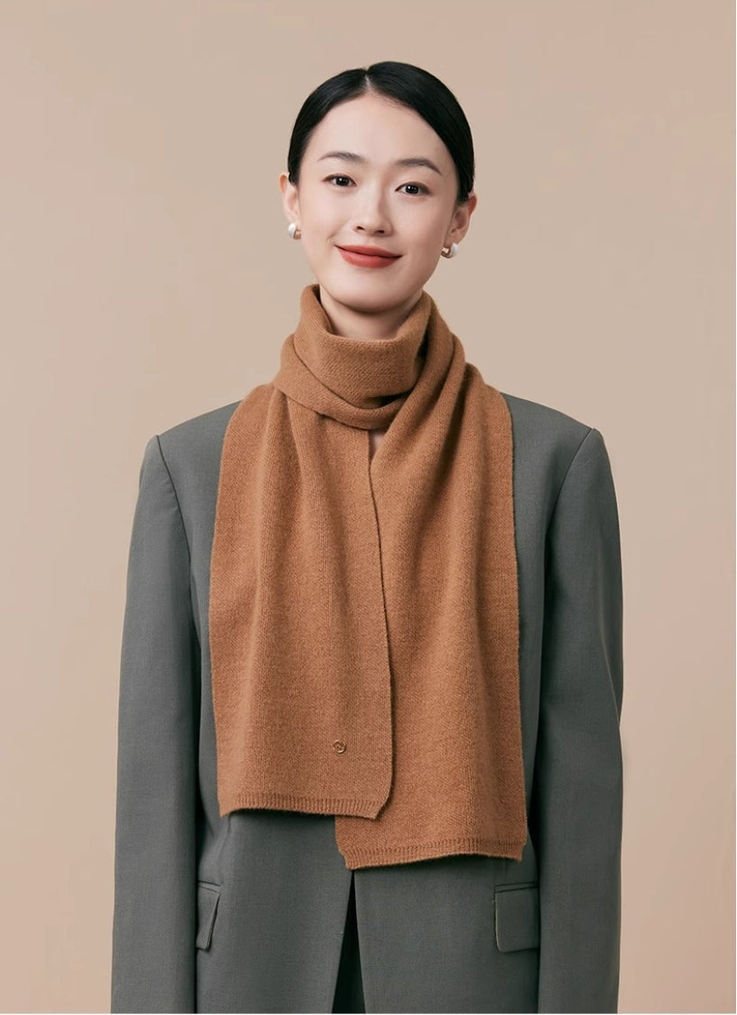 Women's autumn and winter 100% pure wool warm scarf, knitted simple solid color scarf