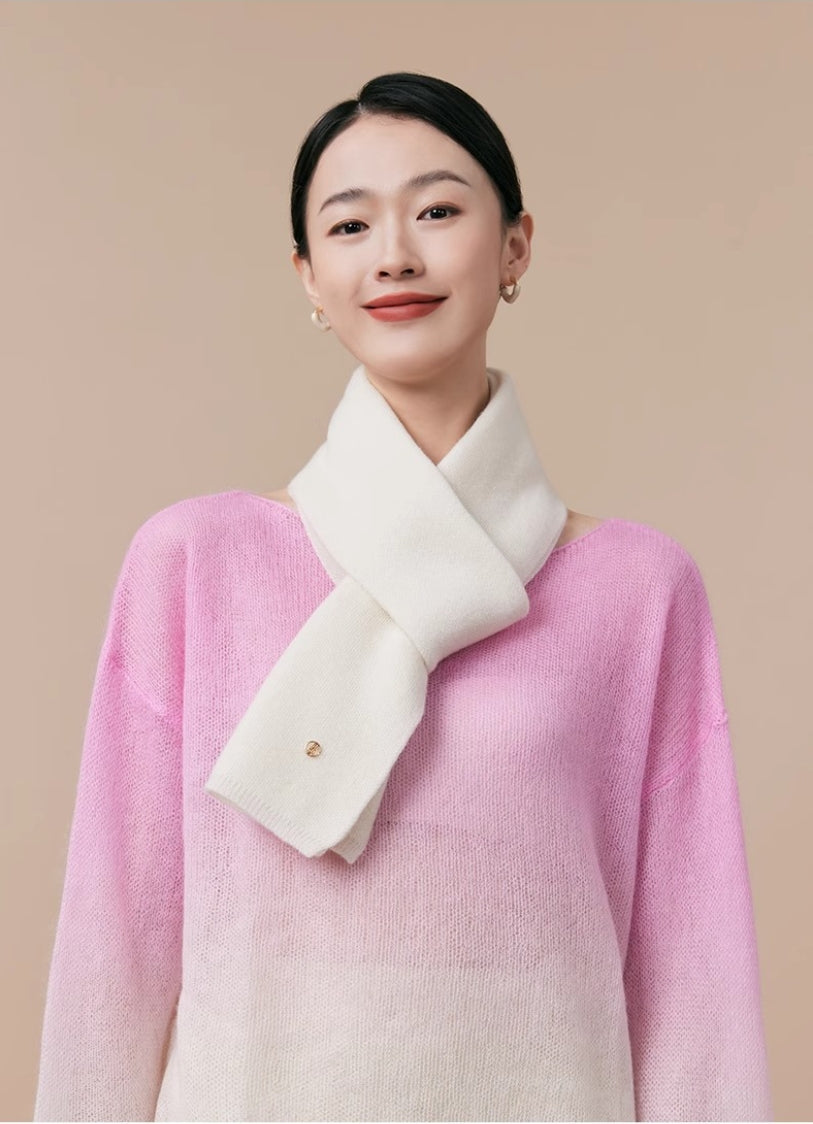Women's autumn and winter 100% pure wool warm scarf, knitted simple solid color scarf