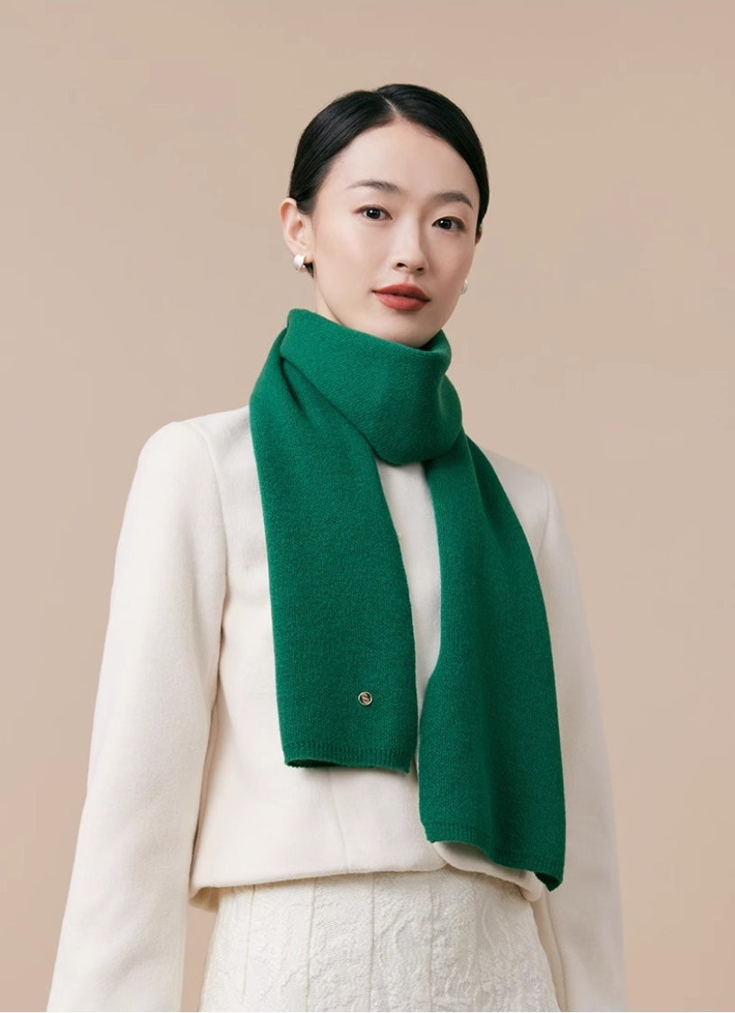 Women's autumn and winter 100% pure wool warm scarf, knitted simple solid color scarf