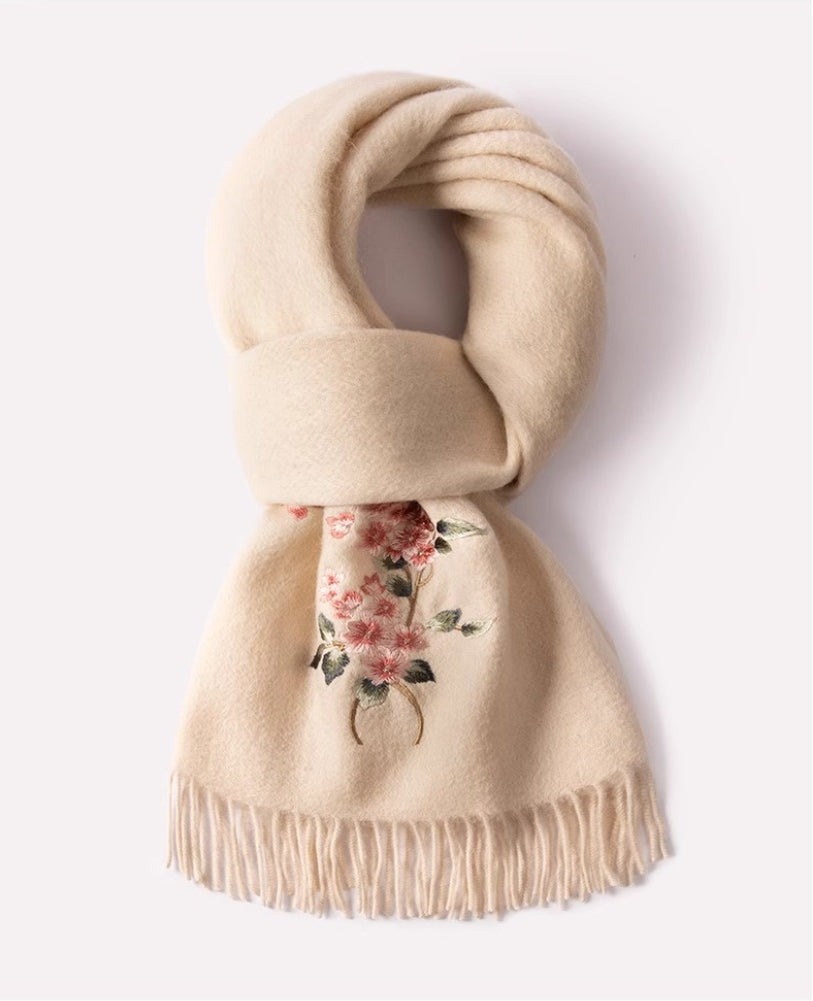 Wool Scarf Women – With Exquisite Floral Embroidery - OESLO