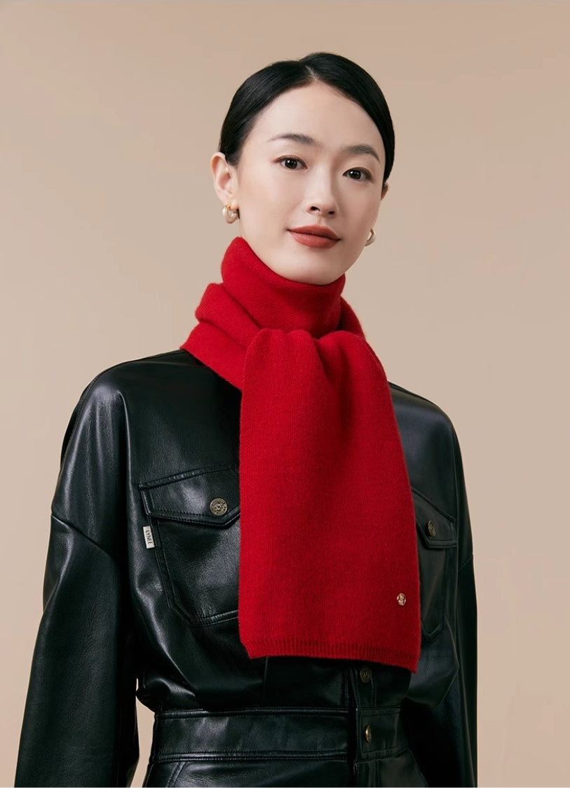 Women's autumn and winter 100% pure wool warm scarf, knitted simple solid color scarf