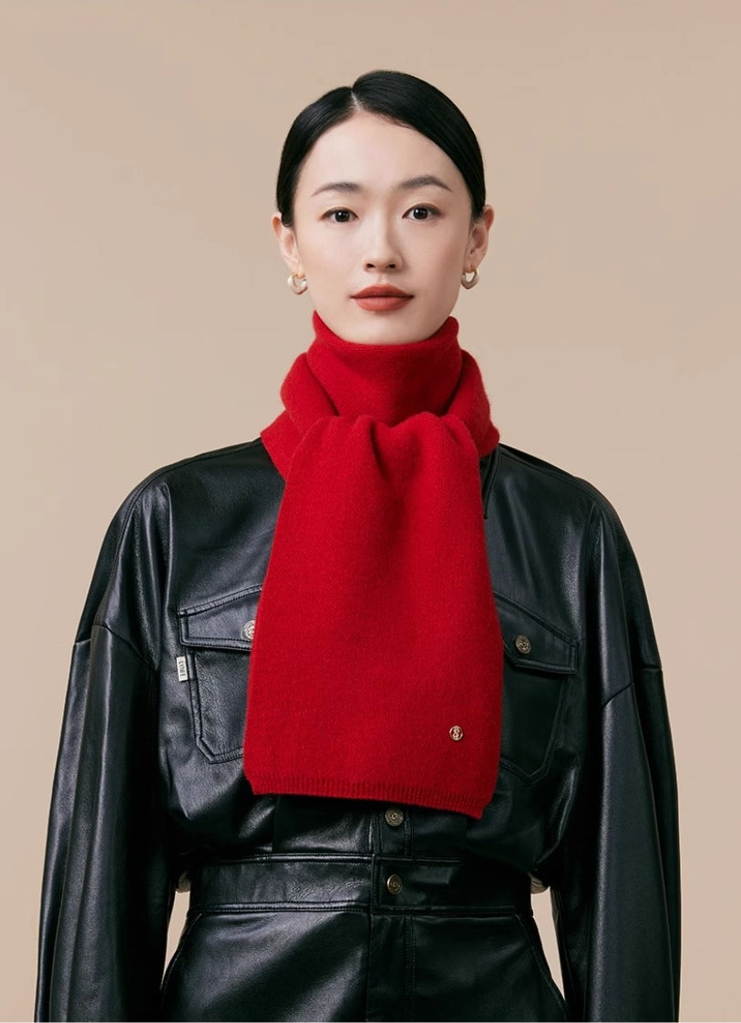 Women's autumn and winter 100% pure wool warm scarf, knitted simple solid color scarf