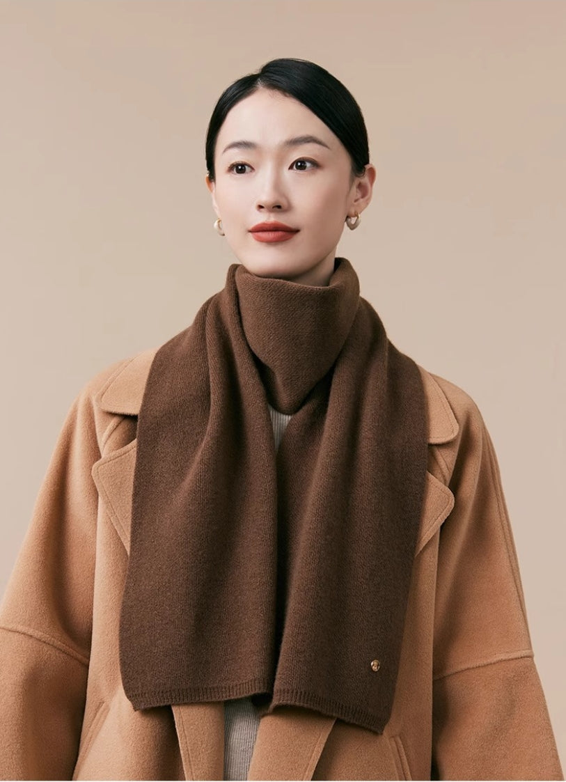 Women's autumn and winter 100% pure wool warm scarf, knitted simple solid color scarf