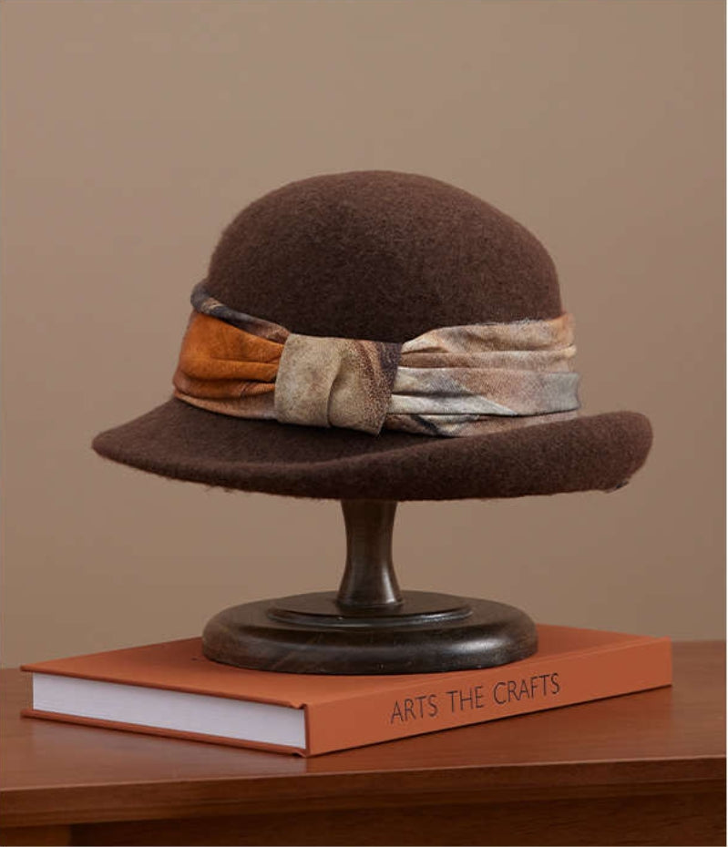 Wool Cloche Hat for Women - With Vintage Silk Band - OESLO