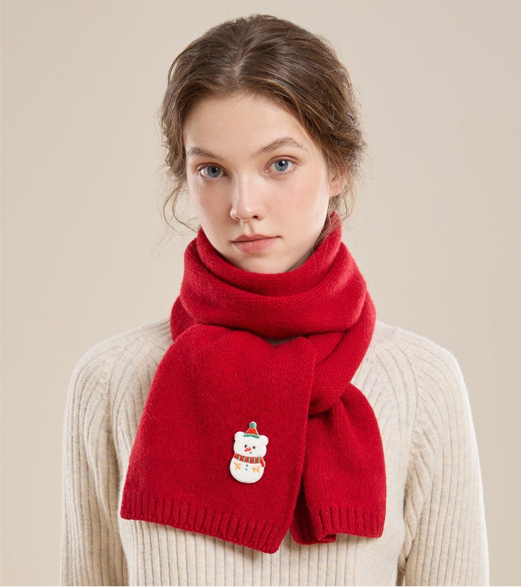 Red Wool Scarf – With Cute Christmas Holiday Embroidery - OESLO