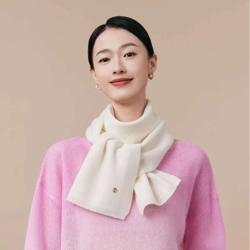 Women's autumn and winter 100% pure wool warm scarf, knitted simple solid color scarf