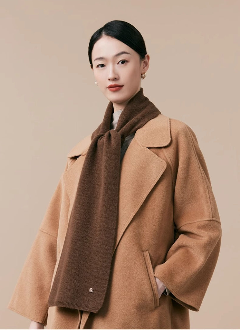 Women's autumn and winter 100% pure wool warm scarf, knitted simple solid color scarf - AOA Fashion Accessories