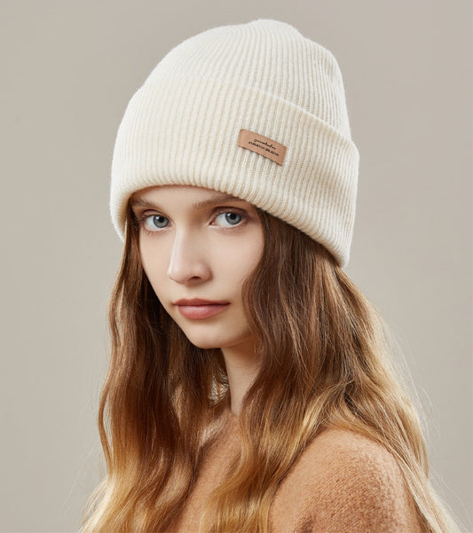 Women's autumn and winter 100% wool warm hat, wool multi-color simple knitted hat - AOA Fashion Accessories