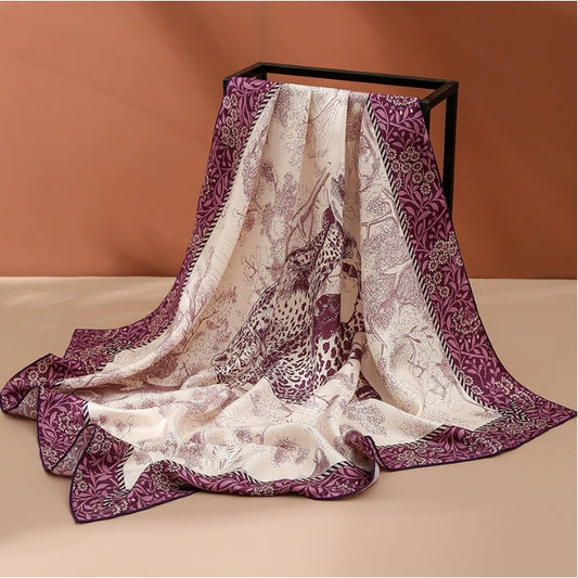 Silk Square Scarf - Floral Leopard Print Scarves - AOA Fashion Accessories