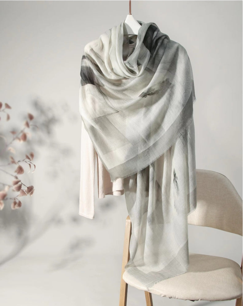 Big Wool Scarf - Elegant Ink Wash Design - OESLO