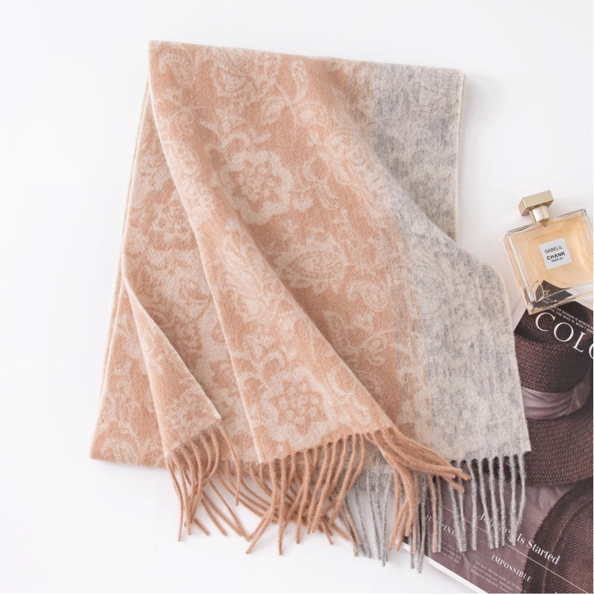 Men's and women's autumn and winter jacquard wool scarves, warm color matching thickened wool versatile scarves