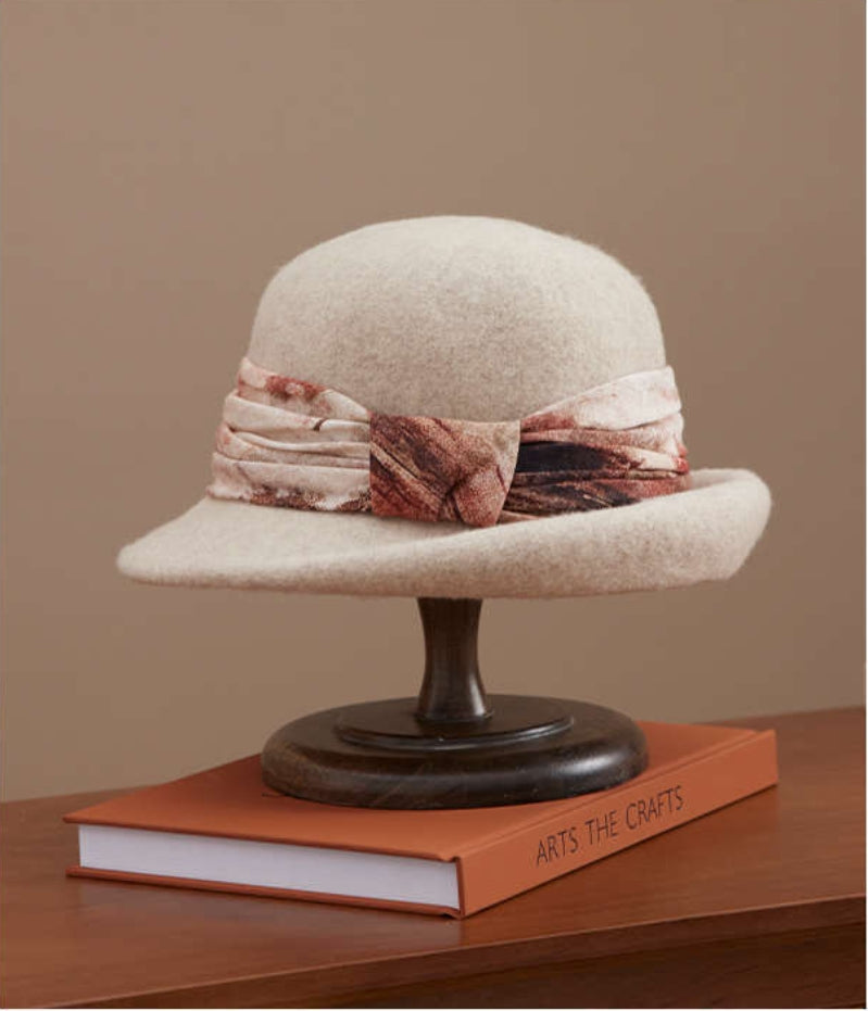 Wool Cloche Hat for Women - With Vintage Silk Band - OESLO
