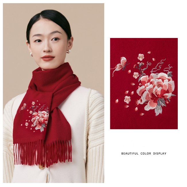 Wool Scarf Women – With Exquisite Floral Embroidery - OESLO