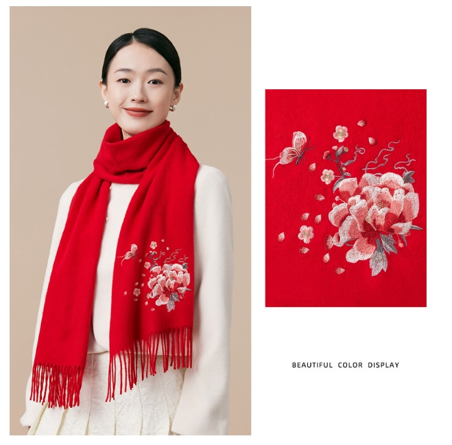 Wool Scarf Women – With Exquisite Floral Embroidery - OESLO