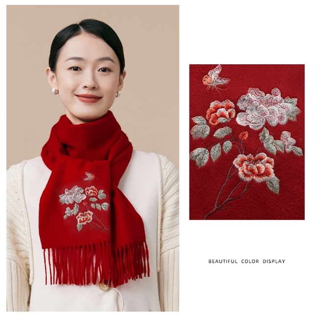 Wool Scarf Women – With Exquisite Floral Embroidery - OESLO
