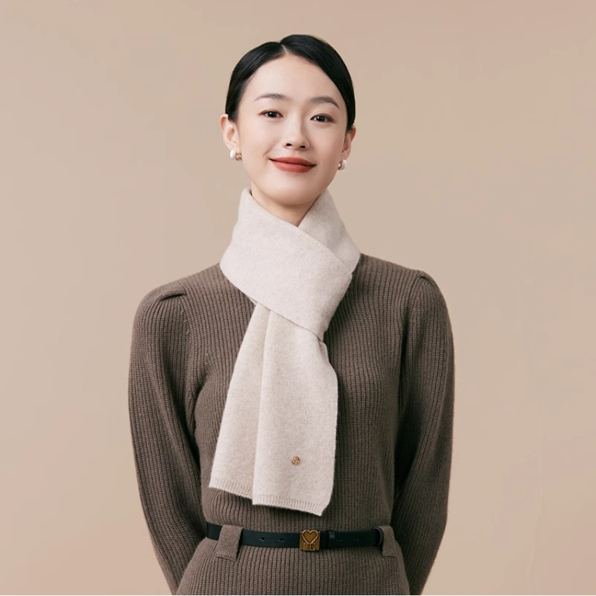 Women's autumn and winter 100% pure wool warm scarf, knitted simple solid color scarf
