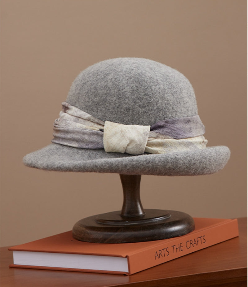 Wool Cloche Hat for Women - With Vintage Silk Band - OESLO