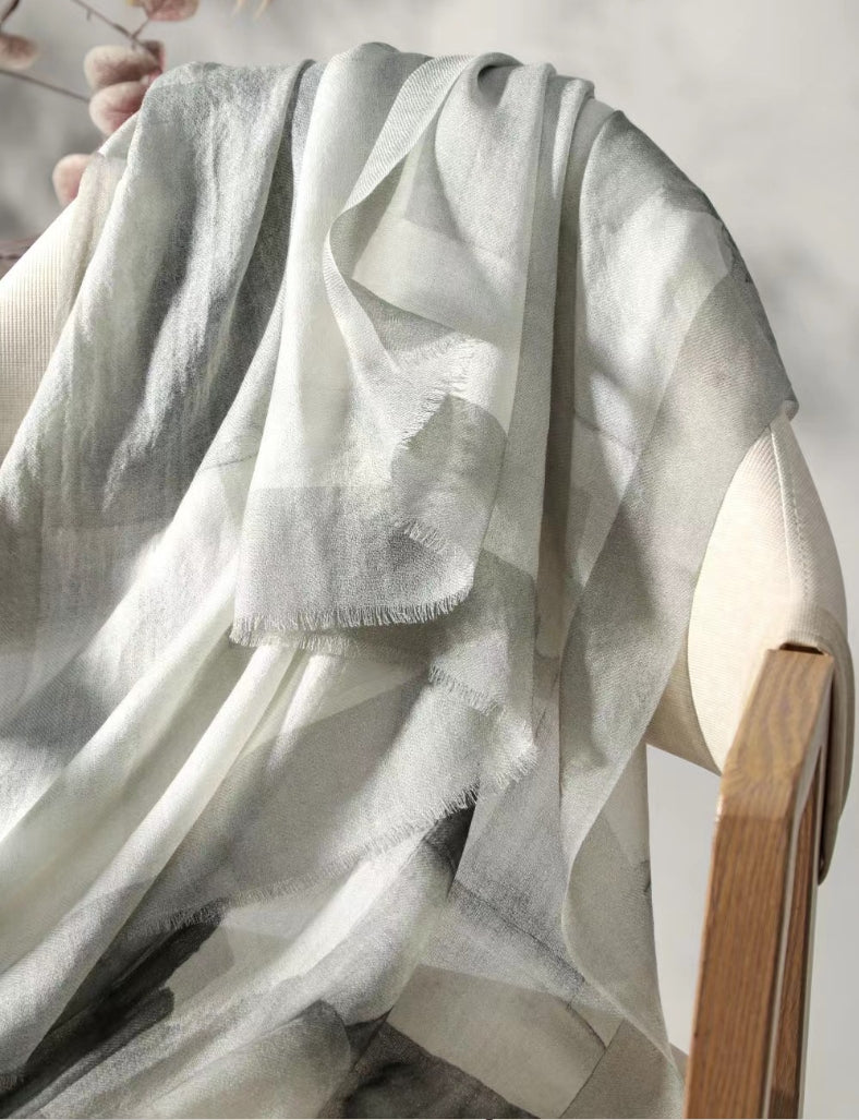 Big Wool Scarf - Elegant Ink Wash Design - OESLO