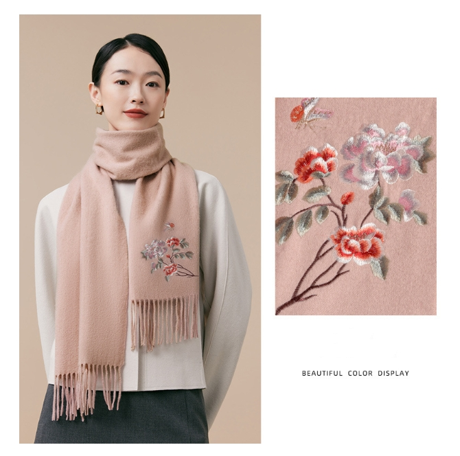 Wool Scarf Women – With Exquisite Floral Embroidery - OESLO