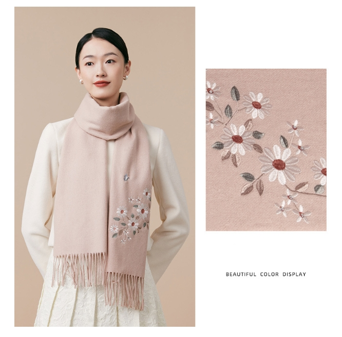 Wool Scarf Women – With Exquisite Floral Embroidery - OESLO