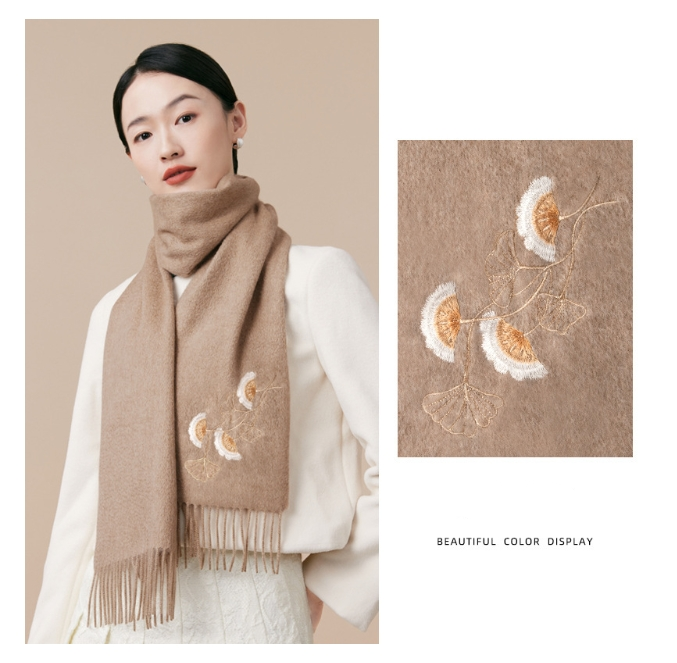 100% wool scarf for autumn and winter, Chinese style embroidered women's scarf, gift - AOA Fashion Accessories