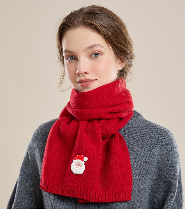 Red Wool Scarf – With Cute Christmas Holiday Embroidery - OESLO