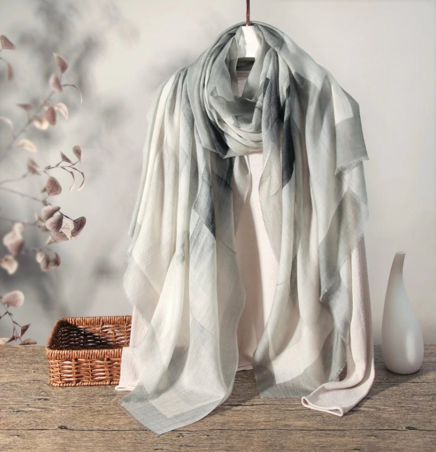 Big Wool Scarf - Elegant Ink Wash Design - OESLO