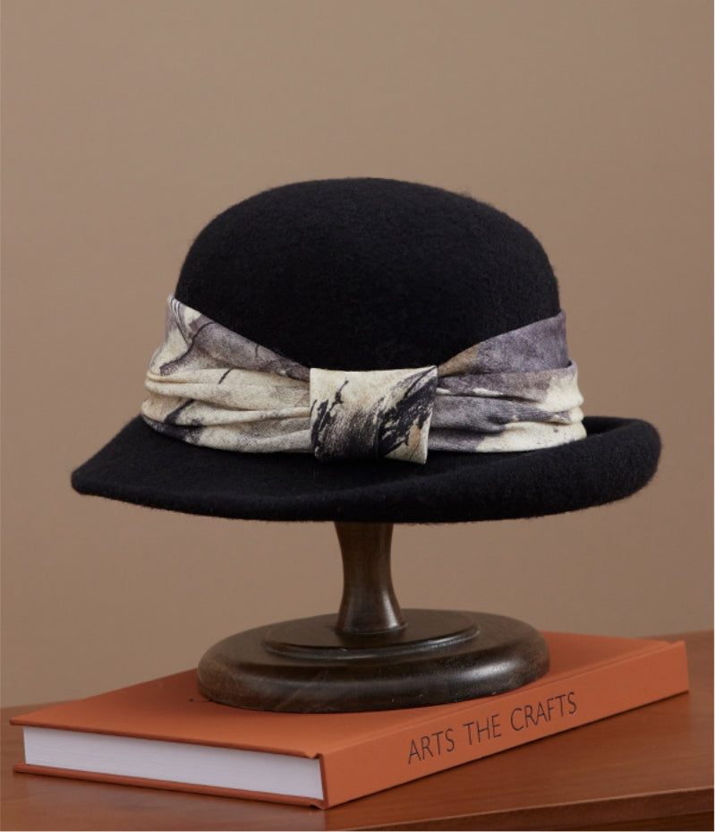 Wool Cloche Hat for Women - With Vintage Silk Band - OESLO