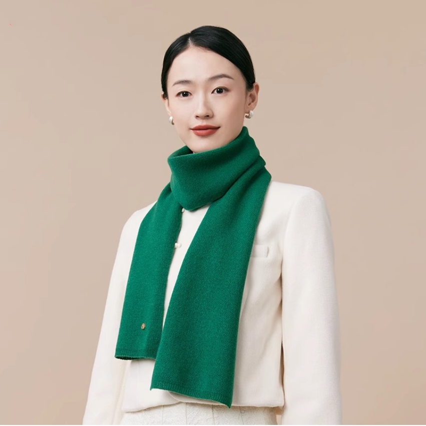 Women's autumn and winter 100% pure wool warm scarf, knitted simple solid color scarf