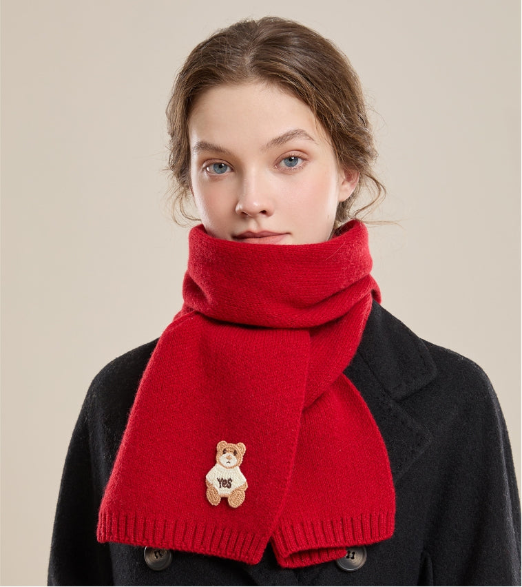 Red Wool Scarf – With Cute Christmas Holiday Embroidery - OESLO