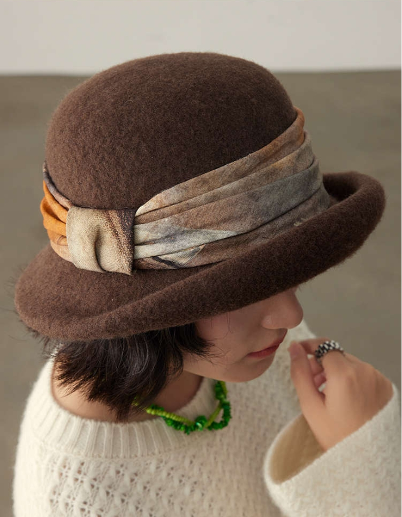 Wool Cloche Hat for Women - With Vintage Silk Band - OESLO