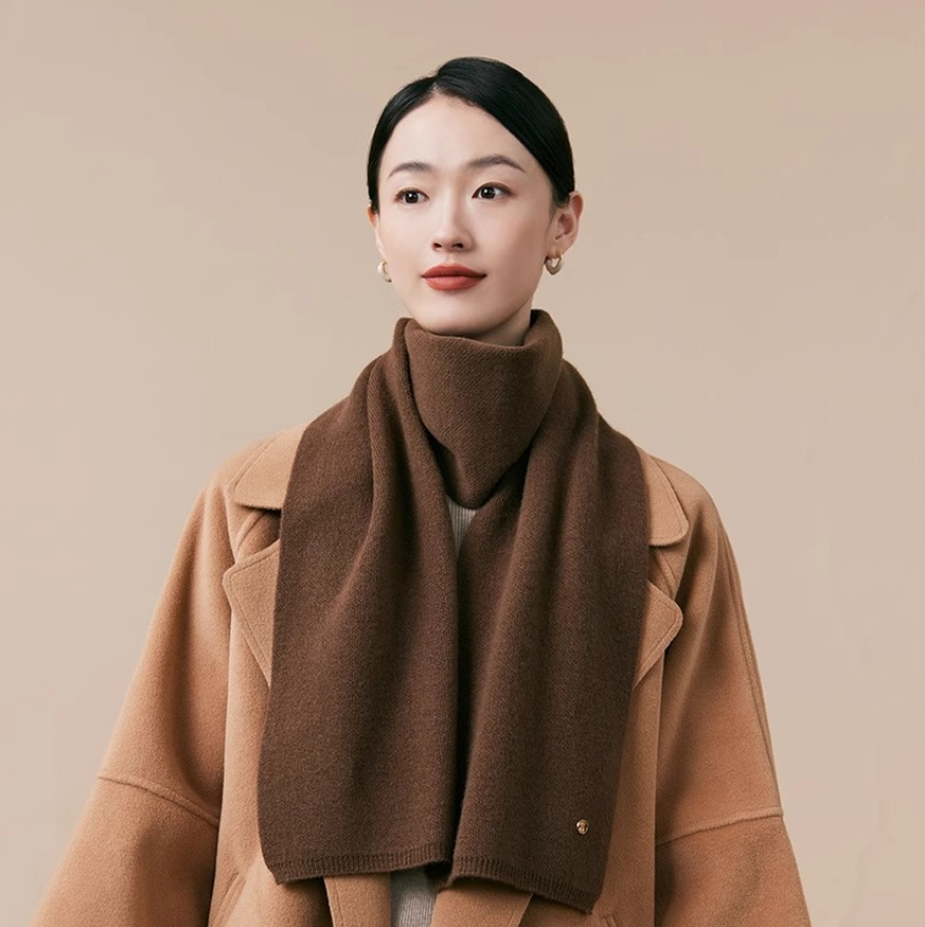 Women's autumn and winter 100% pure wool warm scarf, knitted simple solid color scarf