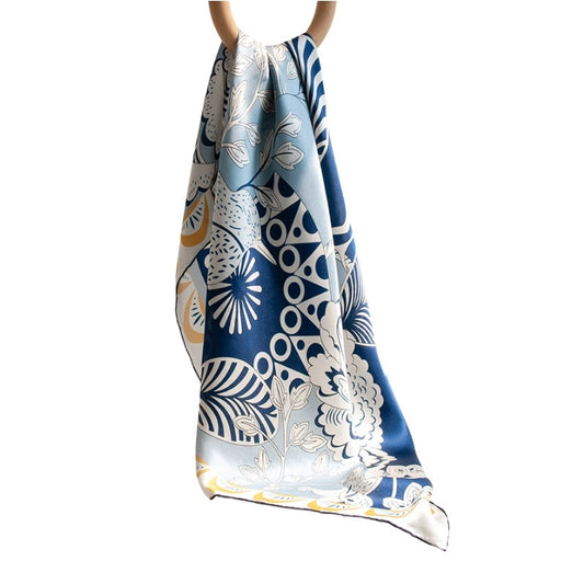 Silk Square Scarf– Blue Botanical Bird Print Scarves - AOA Fashion Accessories