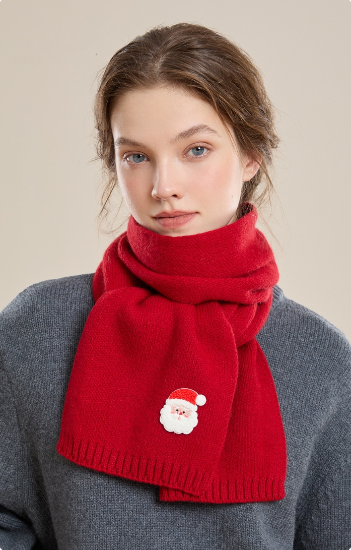 Red Wool Scarf – With Cute Christmas Holiday Embroidery - OESLO