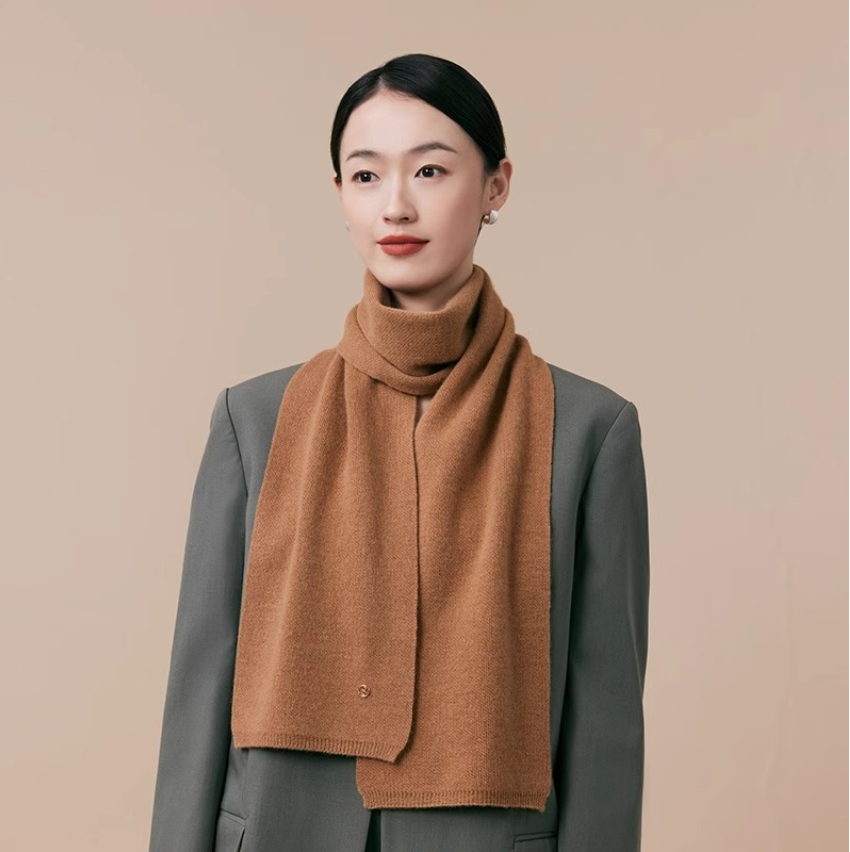 Women's autumn and winter 100% pure wool warm scarf, knitted simple solid color scarf