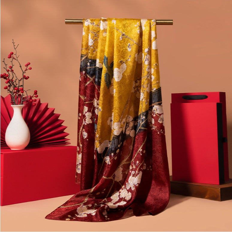 Silk Scarf for Women - Floral Printed Silk Scarves 170x53cm - AOA Fashion Accessories