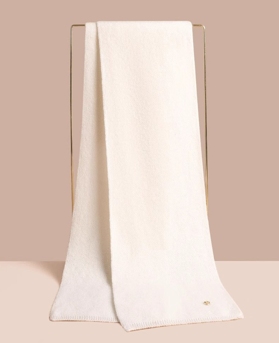 Women's autumn and winter 100% pure wool warm scarf, knitted simple solid color scarf