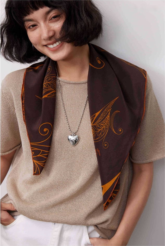 Silk Square Scarf - 65×65 cm Golden Bird Pattern - AOA Fashion Accessories