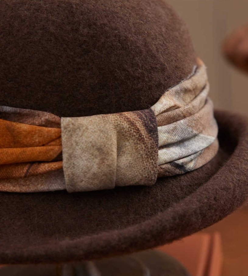 Wool Cloche Hat for Women - With Vintage Silk Band - OESLO