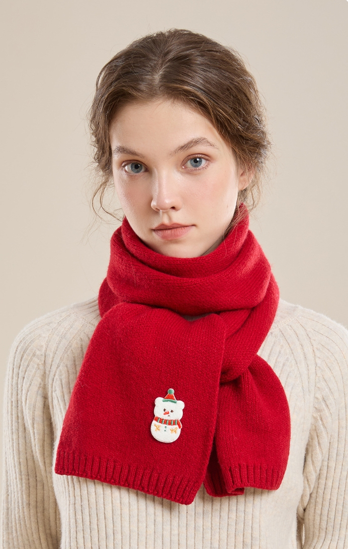 Red Wool Scarf – With Cute Christmas Holiday Embroidery - OESLO
