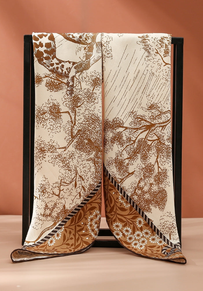 Silk Square Scarf - Floral Leopard Print Scarves - AOA Fashion Accessories