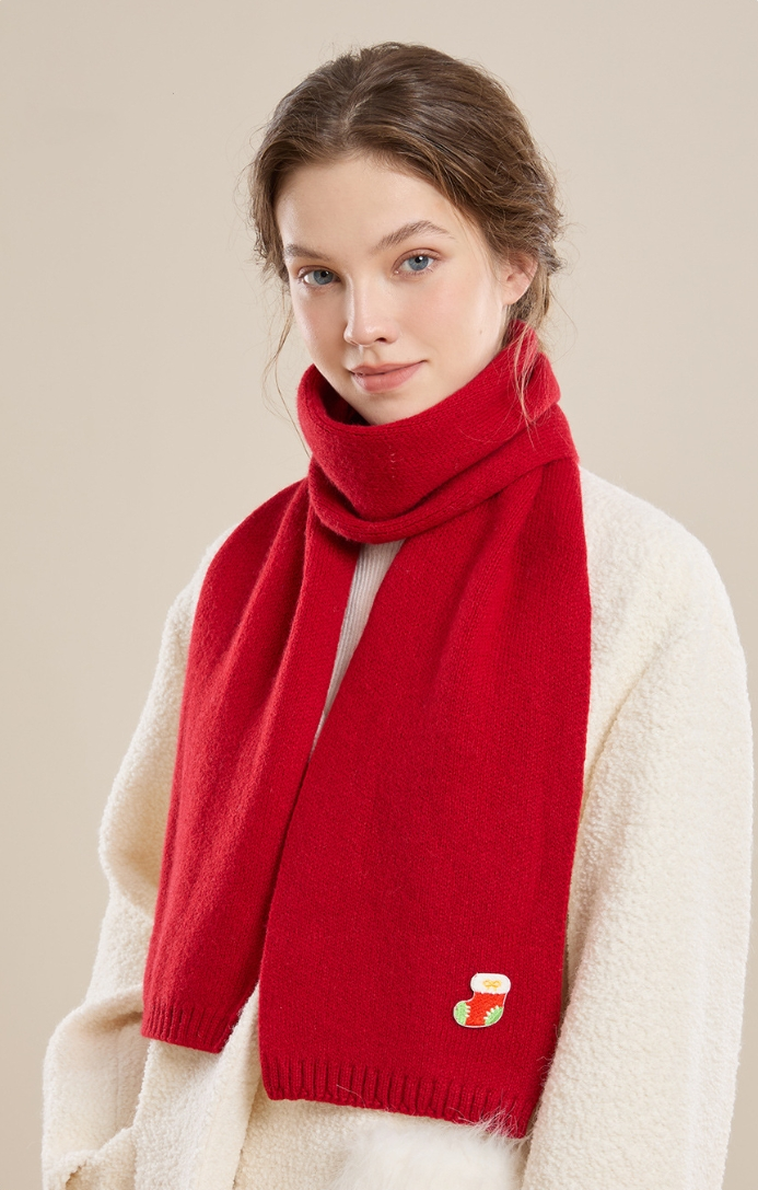 Red Wool Scarf – With Cute Christmas Holiday Embroidery - OESLO