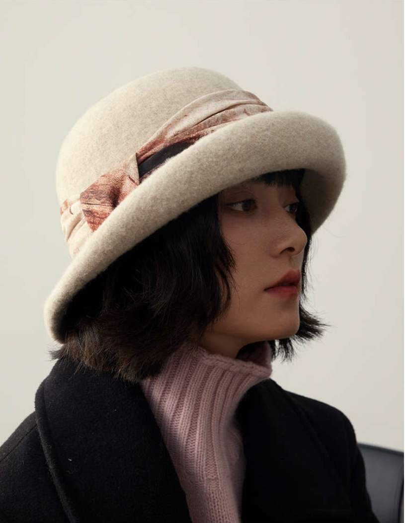 Wool Cloche Hat for Women - With Vintage Silk Band - OESLO