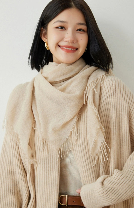 Cashmere Scarf, Champagne Beige, 100% Cashmere, 150x140cm - Elegant warm accessory for winter style.