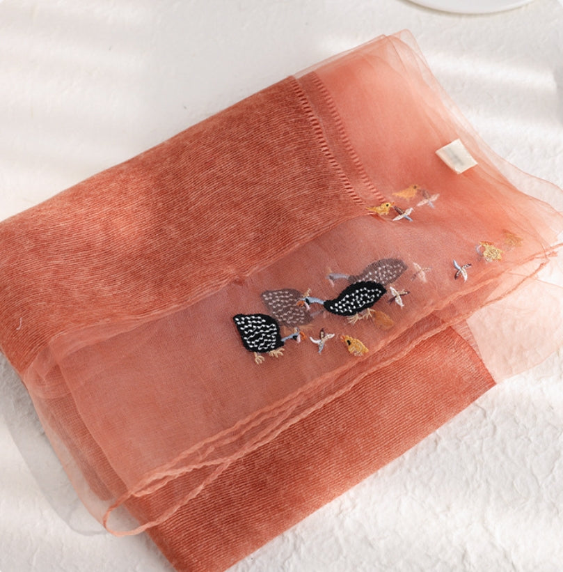 Embroidered Silk Scarf for Women – Lightweight Wrap - OESLO
