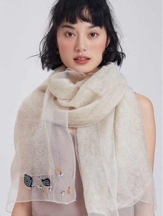 Embroidered Silk Scarf for Women – Lightweight Wrap - AOA Fashion Accessories