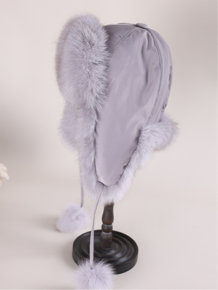 Fox Fur Trapper Hat - With Ear Flaps and Pom-Pom Decorations - OESLO